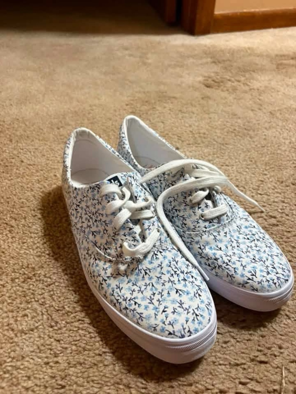 Keds White Canvas Sneakers with Blue Floral Print